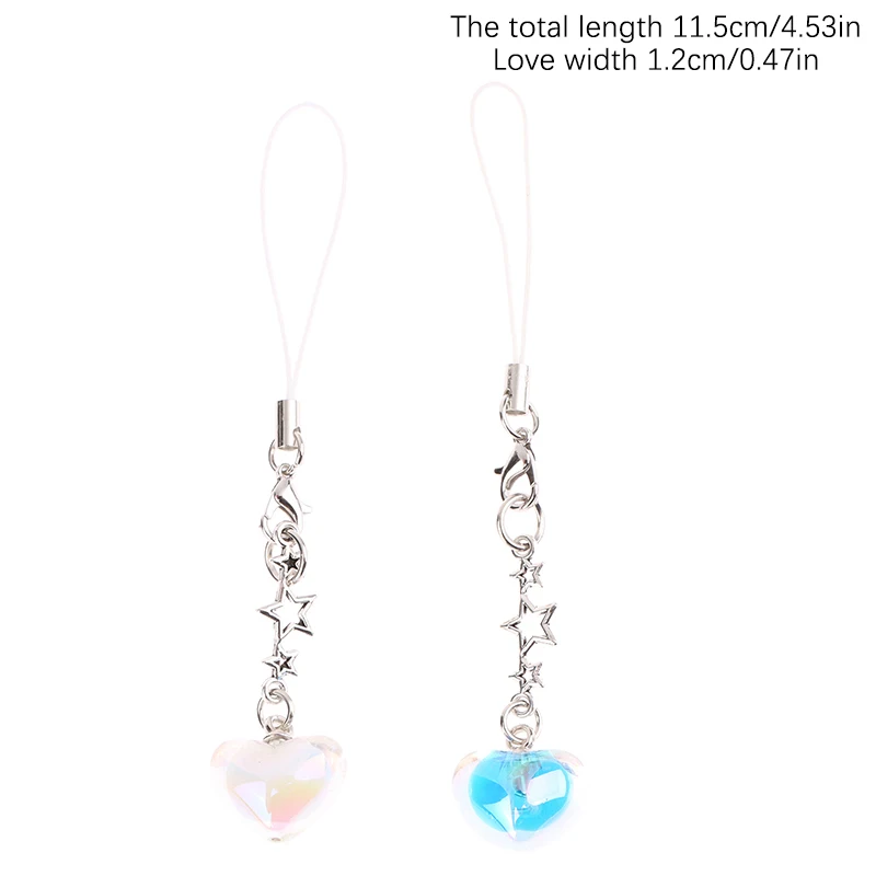 1pc Bag Pendants Kawaii Heart Crystal Key Chain Phone Charms For Mobile Phone Cute Accessories Women Girl Strap Lanyard