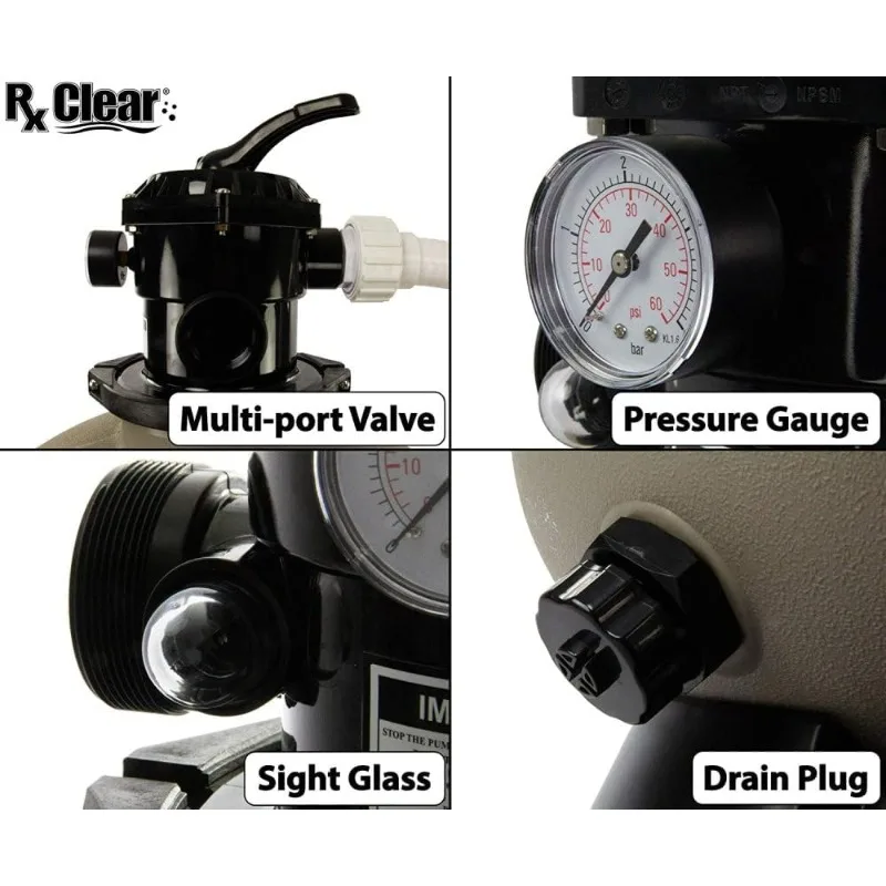 Rx Clear Radiant Complete Sand Filter System | for Above Ground Swimming Pool ， 1/2 HP Pump ， 14 Inch Tank， 60 lb Sand Capacity