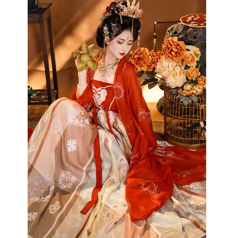 ChinaTang Dynasty Ancient Costume Chinese Hanfu Dress Women Red Clothing Fairy Heavy Work Embroidery Dancewear Cosplay Plus Size