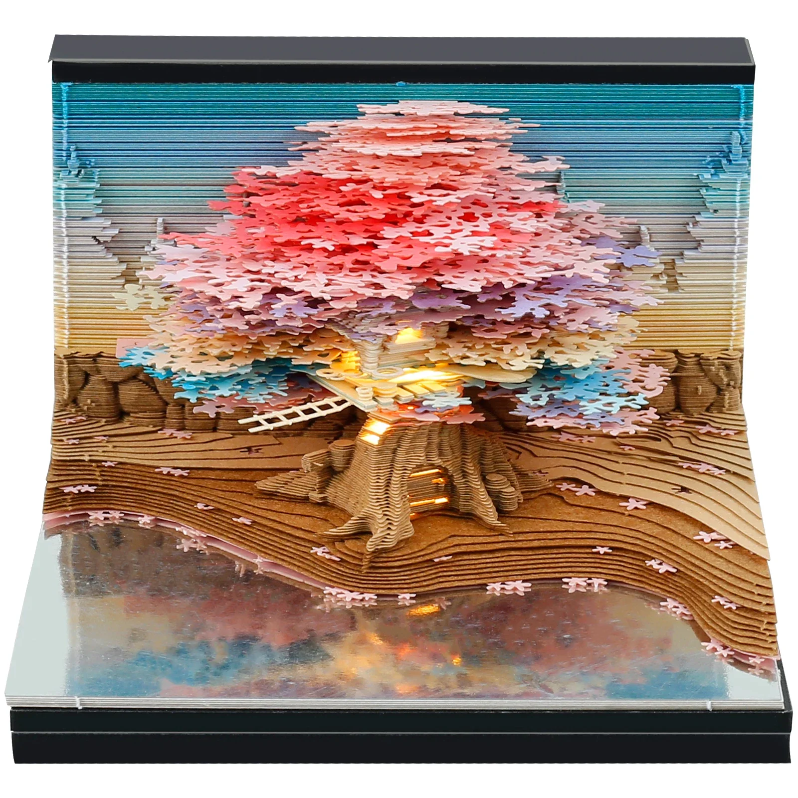 Omoshiroi Block 3D Desk Note Pad 165/215 Pages Creative Tree House Memo Pad with LED Light Tear-Away Cute Note Christmas Gift