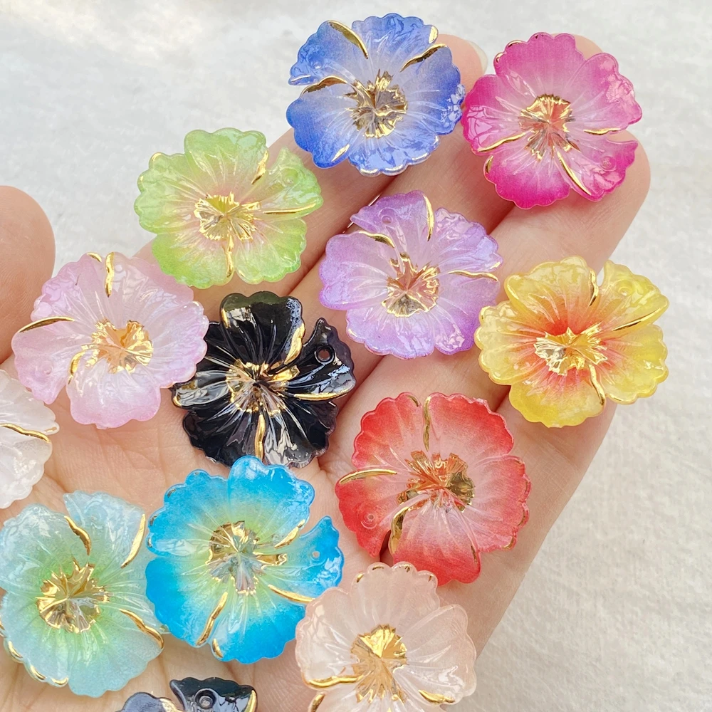 10pcs 3D Shiny Colorful Acrylic Flower Flat-Back , Suitable for Scrapbook DIY Jewelry Craft