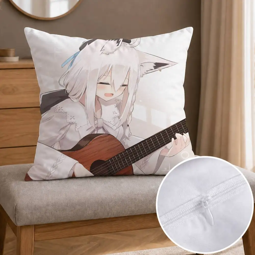 Cute S-Shirakami F-Fubuki Vtuber  Double-sided Printed Square Decorative Cushion Cover for Sofa Living Room Home Decor