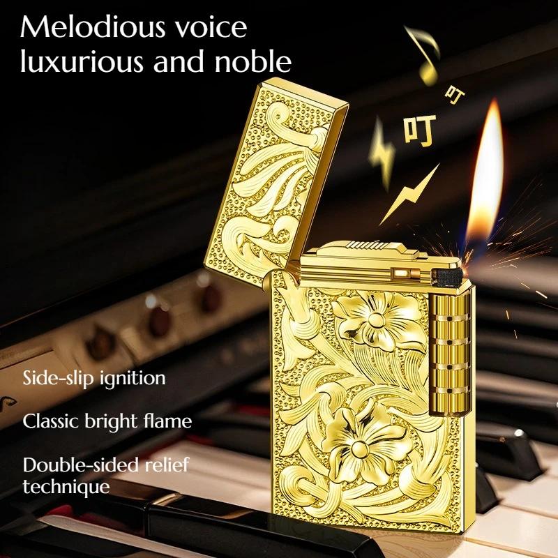 Personalized Sliding Abrasive Wheel Clear and Loud Metallic Tone Steel Sound Inflatable Business-style Open Flame Lighter