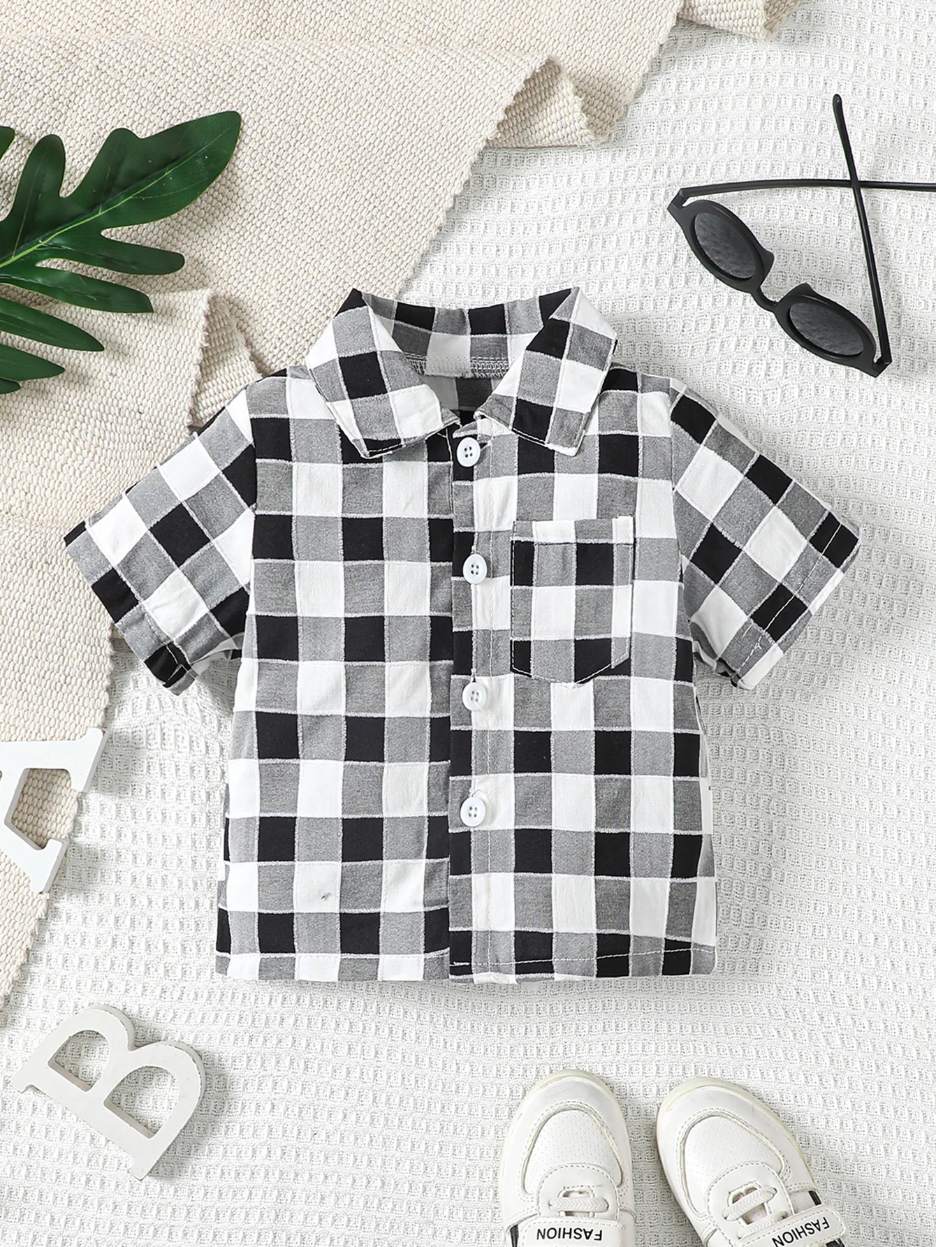 6-36M Baby boys casual simple style short sleeve gentleman striped plaid shirt thin spring/summer style