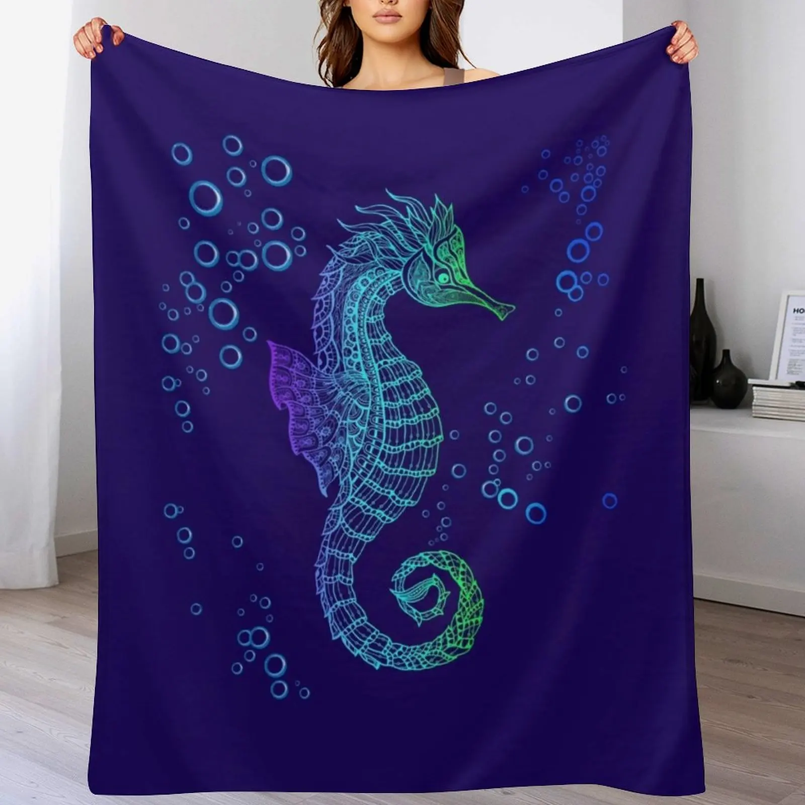 

Tribal Seahorse Throw Blanket Flannel Fabric Luxury Throw Sleeping Bag Blankets