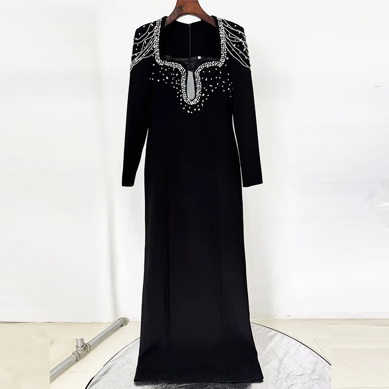 

Celebrity evening gown European American fashion heavily embellished beads slim-fitting long dress ropa mujer vestido robe femme
