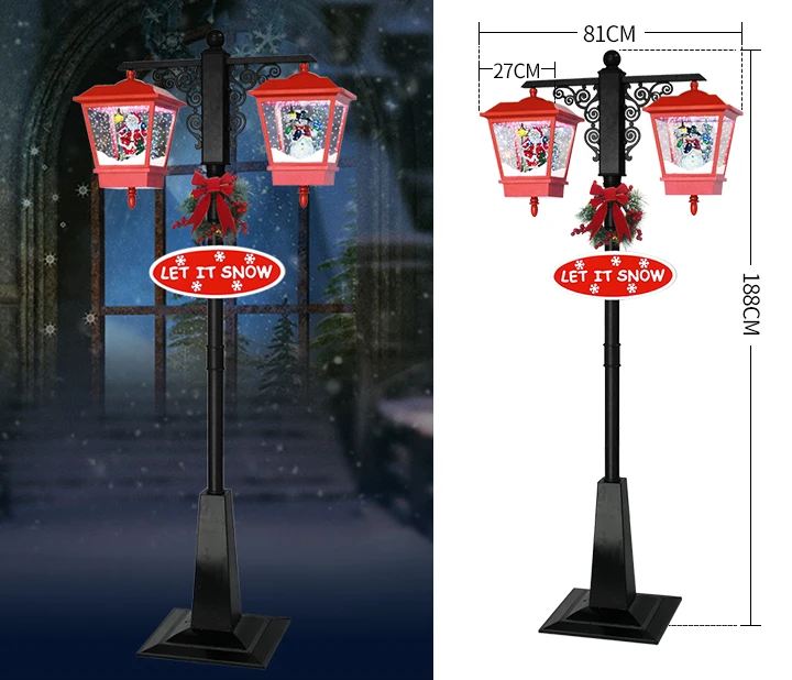 Snow Christmas Vintage Street Double Lamp Post with Warm White Led Lighting