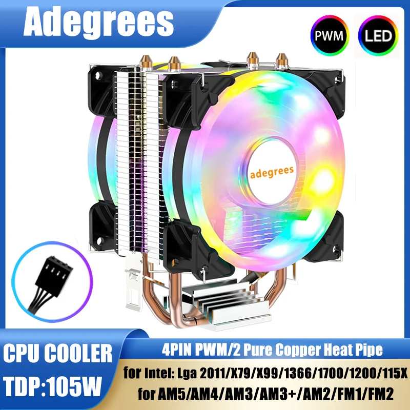Efficient CPU Air Cooler 4Pin PWM RGB Processor PC Radiator For Intel LGA 1150 1151 1155 1200 1700 1366 2011 AMD AM3 AM4 AM5