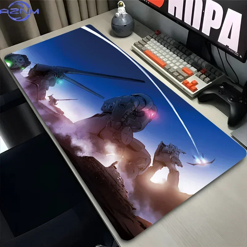Anime Green Mecha Robot Large Mousepad, Rubber Base Extended Desk Mat, Non Slip Stitched Edge Pad for Gaming and Office Use
