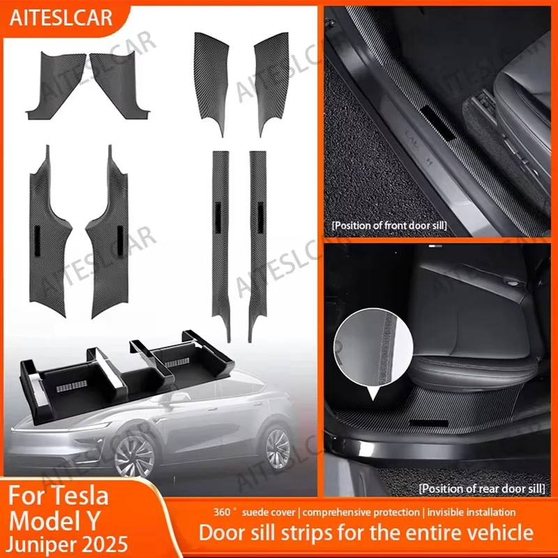 

2 4 8Pcs For Tesla Model Y Juniper 2026+ ABS Front Rear Door Sill Protector Threshold Strip Anti-kick Guard Panel Waterproof Pad