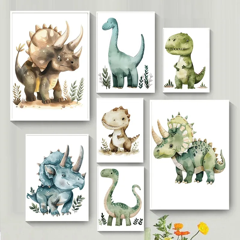 1pc frameless Canvas Painting 1pc frameless Canvas Painting  1pc framless Canvas Painting Cartoon Dinosaur Triceratops T-rex Nur