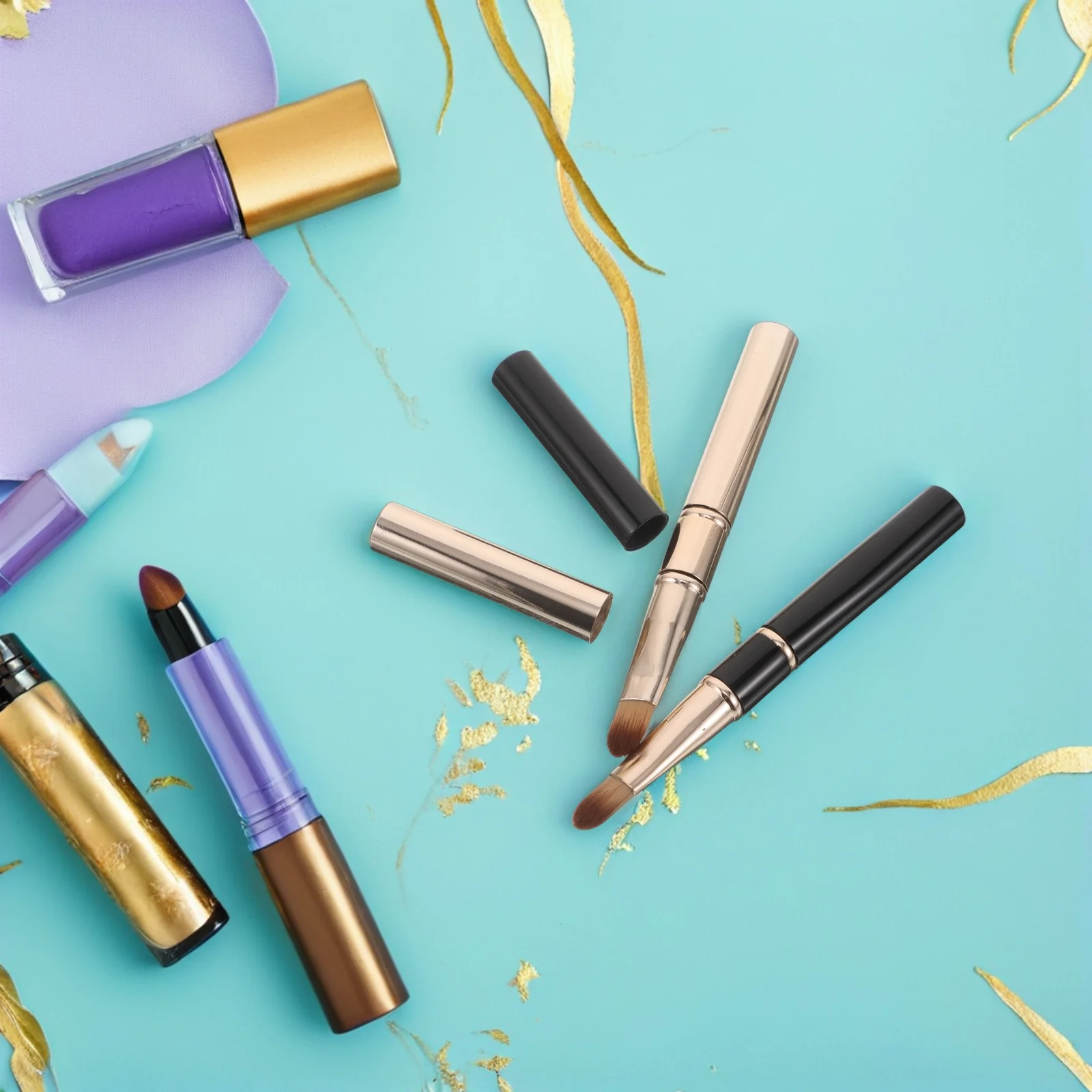 Pennello per labbra a doppia estremità da 2 pezzi Punta in silicone Testa tonda e piatta per un'applicazione precisa Miscelazione Rossetto Lucido Tinta Trucco da viaggio