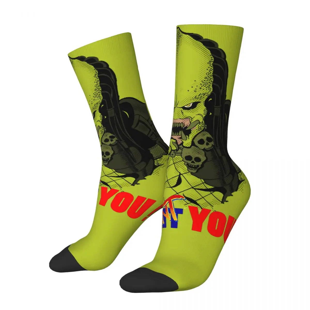 

Happy Funny I Hunt You Men's Socks Retro Harajuku Aliens VS Predator Game Hip Hop Novelty Seamless Crew Crazy Sock Gift Printed