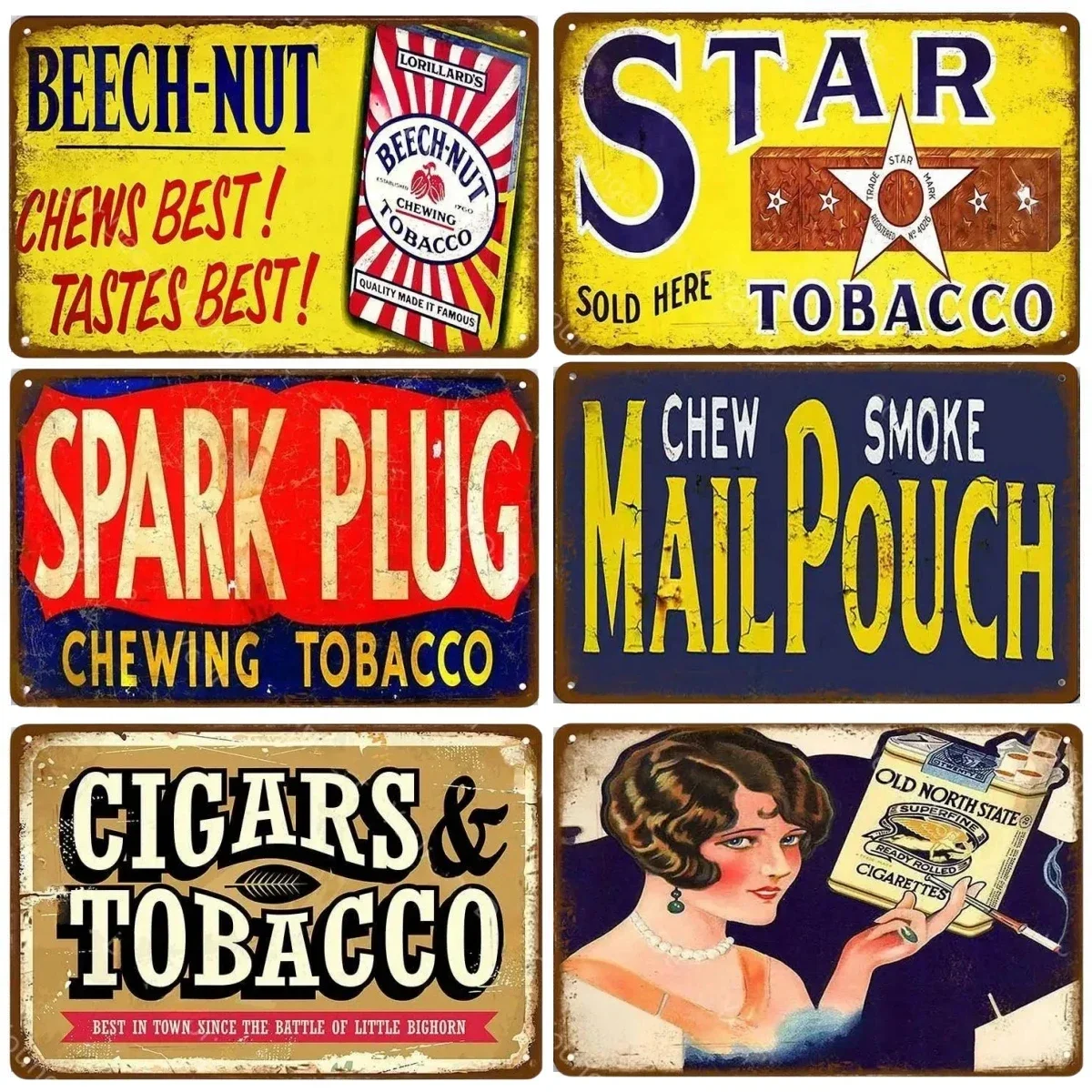 Vintage Tobacco Tin Sign Cigarette Cigar Metal Plate Poster Garage Wall Decoration Tinplate Plaques Shabby Decor Man Cave Sign