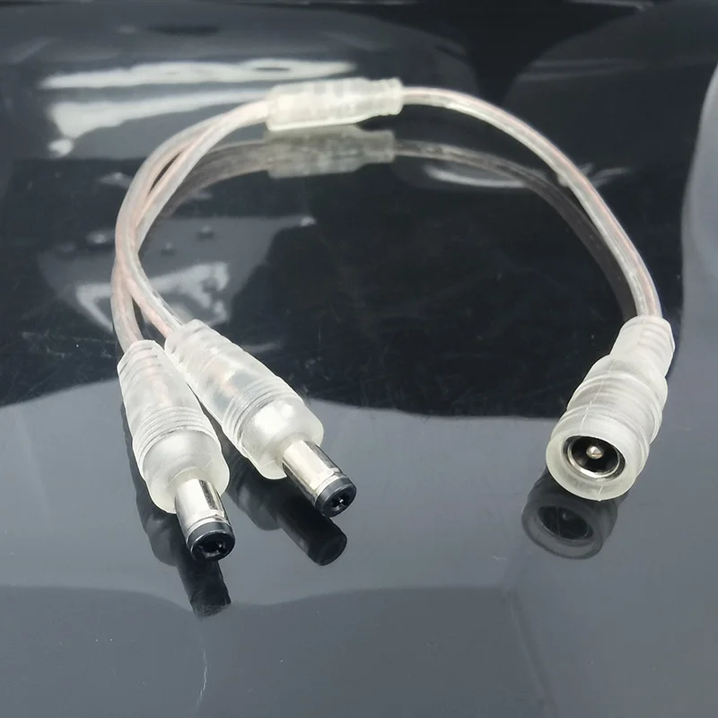 22awg transparent DC 1 female to 2male way cable 5.5x2.1 Power Splitter connector Plug extension cord for neon led strip light o