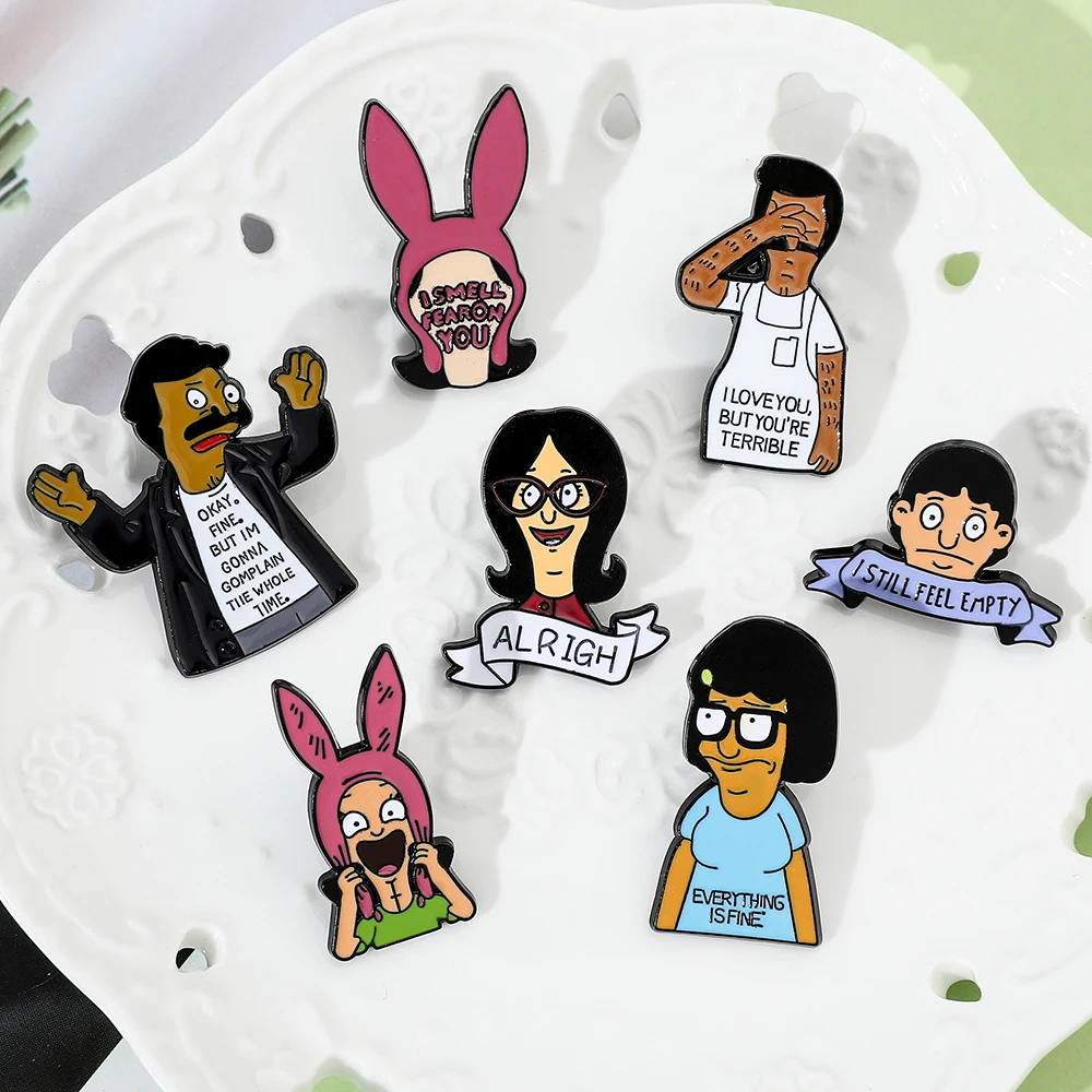 Bob Belcheer Hamburger Cosplay Lapel Pin Bobs Burgers Brooch Cartoon Badge Lapel Pins for Jacket Backpack Jewelry Accessory