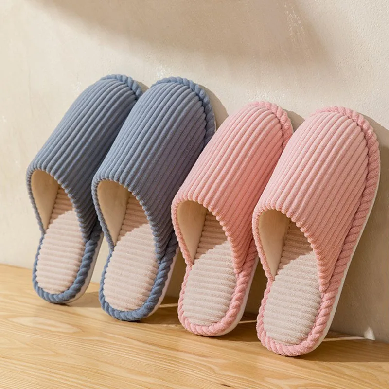 

Women's Warm Slippers Autumn Winter Men Furry Slides Indoor Non-slip Breathable Bedroom Soft Couple Concise Home Cotton Shoes