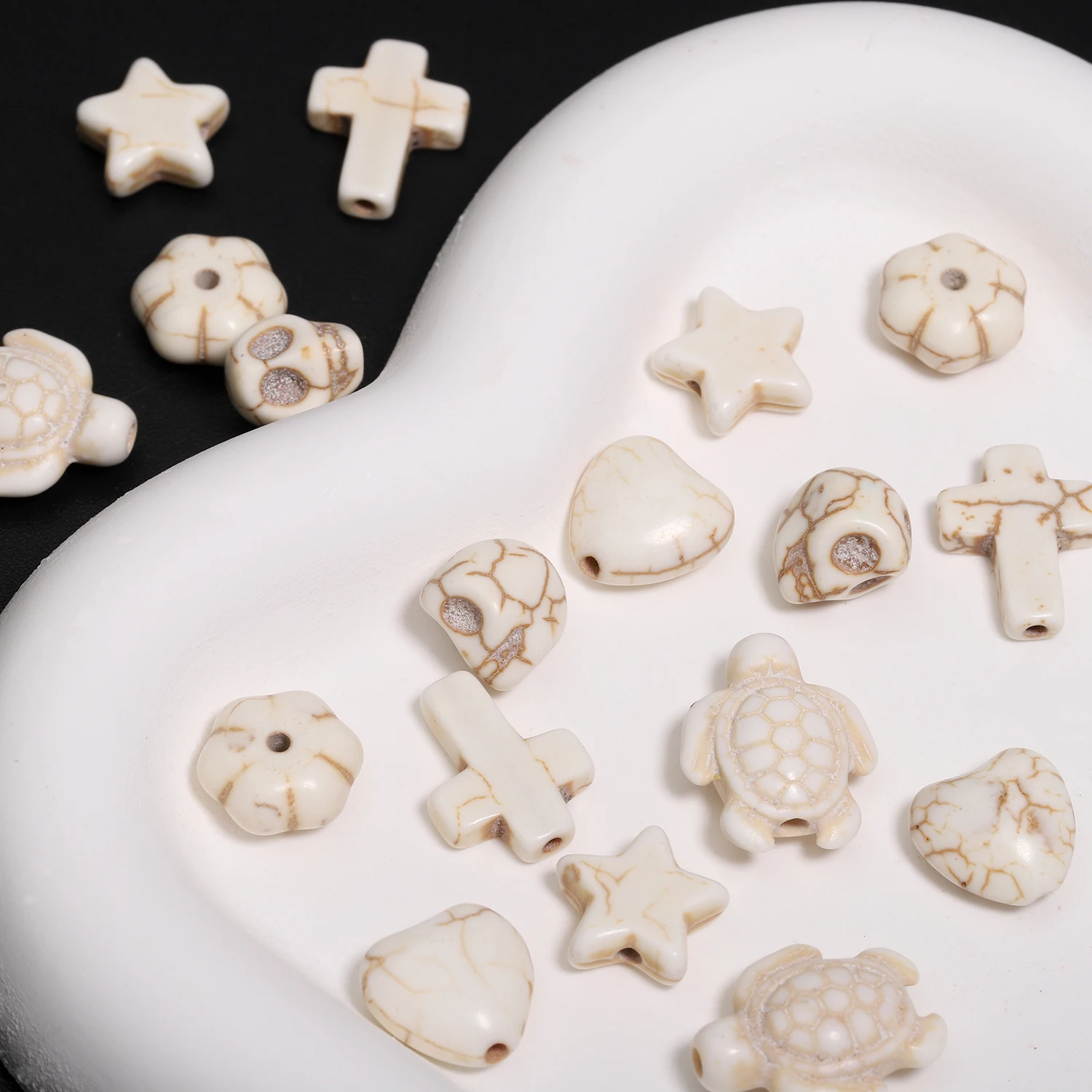 1 Pack Natural Howlite Stone Beads Turtle Cross Skull Shaped Loose Beading for Jewelry Making DIY Charms Necklace Bracelet