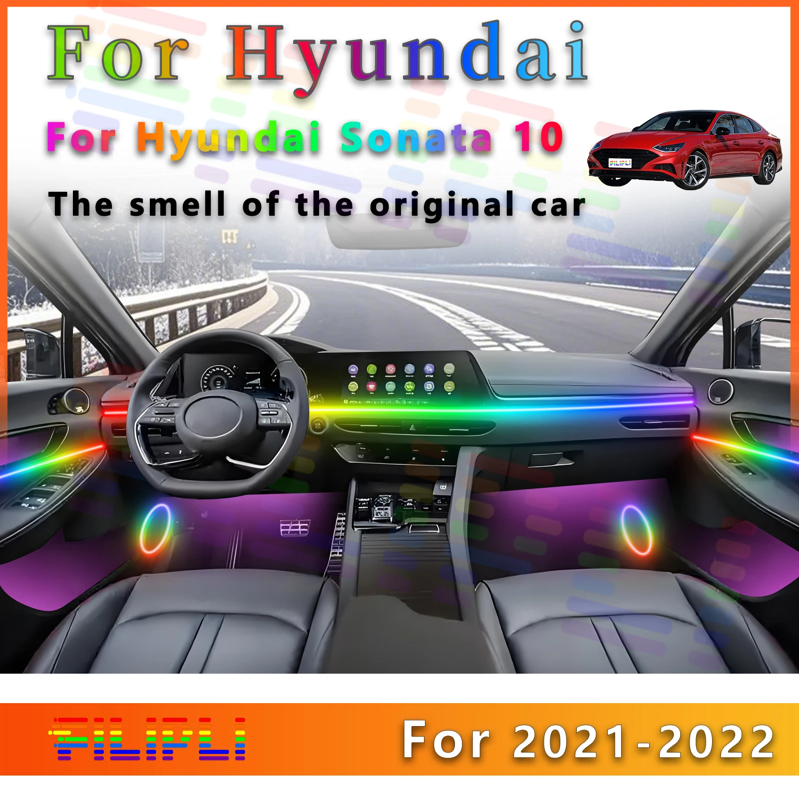 

Для Hyundai Sonata 10, внутренняя декоративная светодиодная 64-цветная лампа, акриловая световая полоса, приложение с режимами освещения и опцией цвета