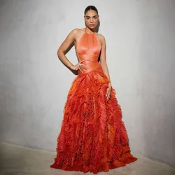 Halter Orange Organza Dress 2025 New Fashion High End Folds Ruffled A-line Evening Dress Floor Length Prom Gown Ever Pretty