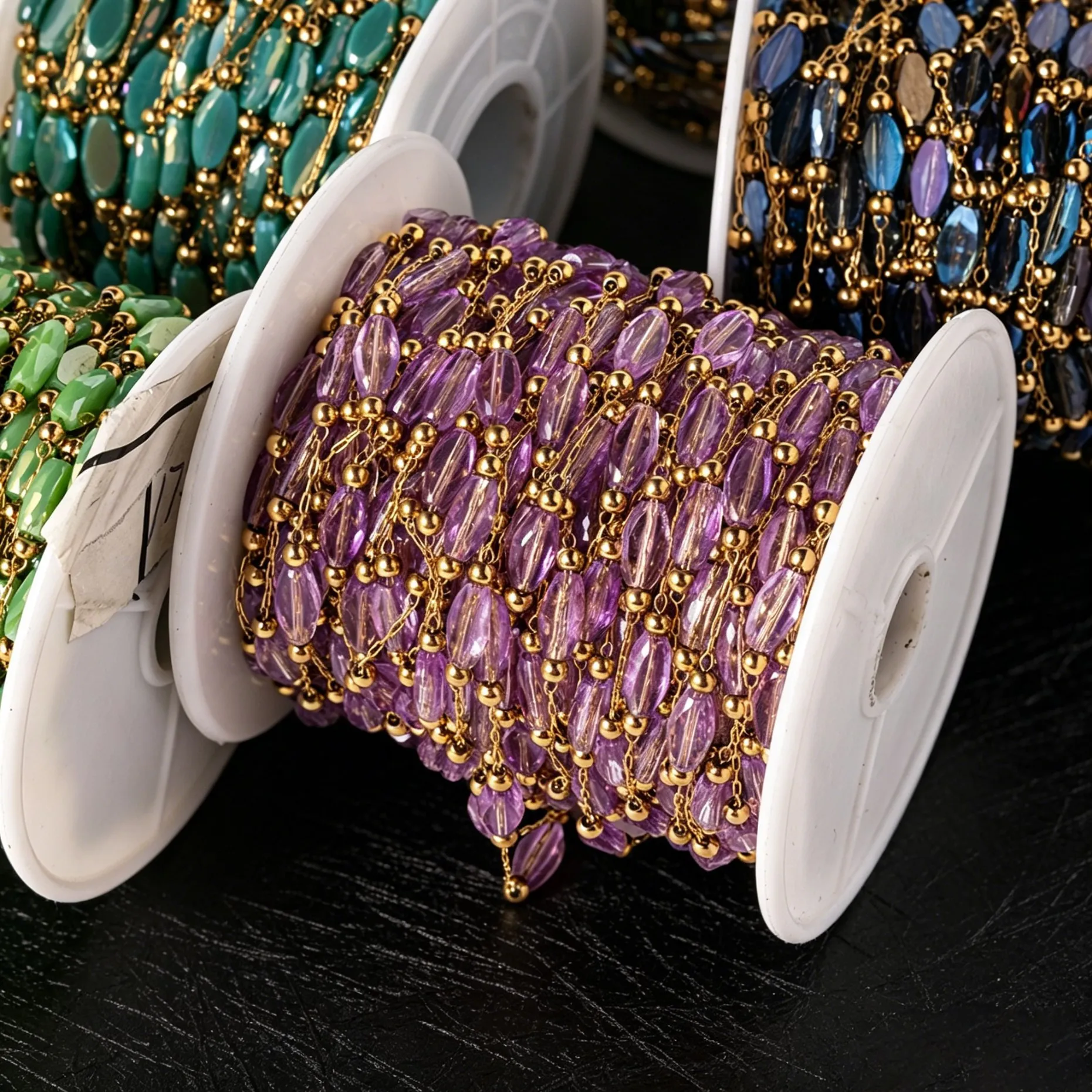 1 Meter Edelstahl Weiße Blaue Lila Steinperlen-Kette für DIY Handgemachte Halsketten Armbänder Schmuckherstellung Zubehör – Detail 3