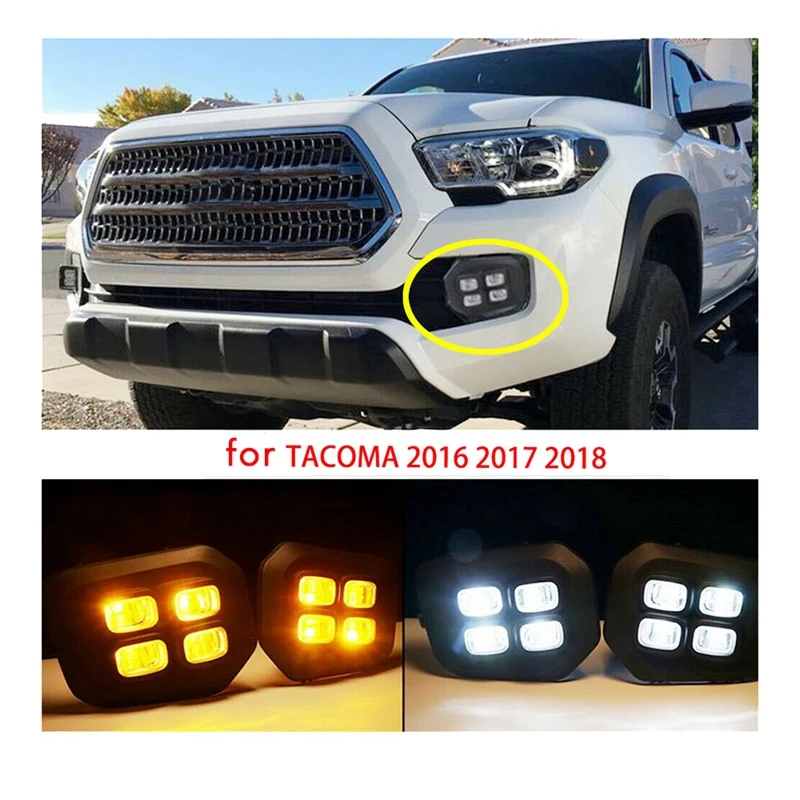 

Дневные ходовые огни для Toyota Tacoma 2016-2019, дневные ходовые огни с 4 глазами, прозрачные Противотуманные фары с указателем поворота