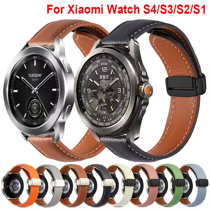 Pulseira de couro com fivela magnética para xiaomi watch s4 s3 s2 s1pro pulseira de relógio de liberação rápida para xiaomi watch 2 pro mi watch cor 2 1