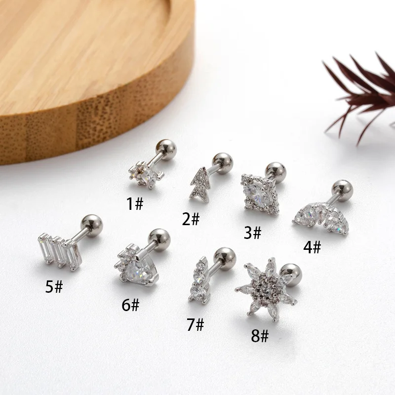 1Piece 20G Stainless Steel Zircon Cartilage Earring for Women 2023 Fashion 1.2mm Double-ended Screw Ear Studs Piercing Jewelry