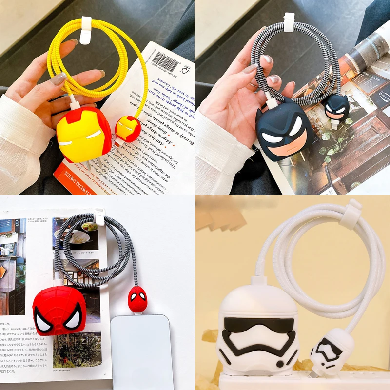 Animation Hero Charger Electric Rope Protective Case Iron Man Spider-Man Suitable for Apple Huawei Charger Protective Case