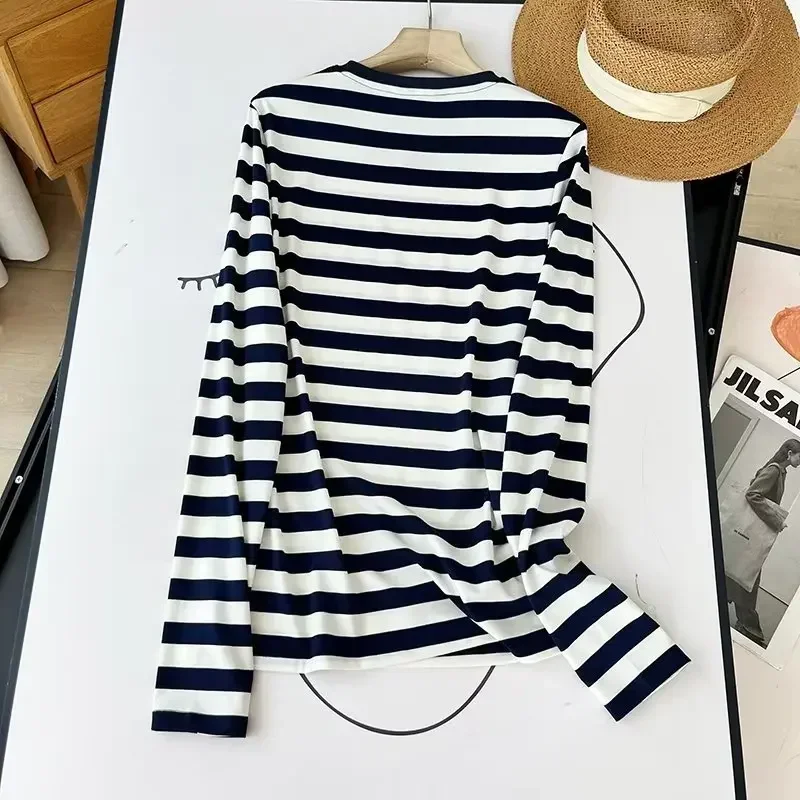 Women's 2023 Fashion Multi-color Casual Joker Round Neck Long Sleeve T-shirt Slim T-shirt Street Clothes Ladies T-shirt Top