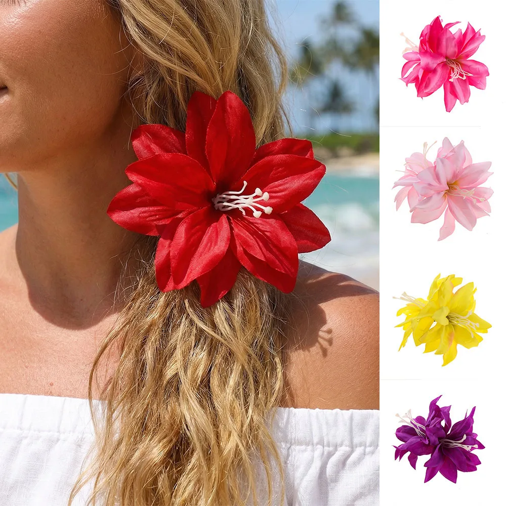 

Fashion Lily Flower Hair Clip Double-flowers Side Clip Simulated Flowers Bridal Barrettes Bohemian Style Women Hair Accessories