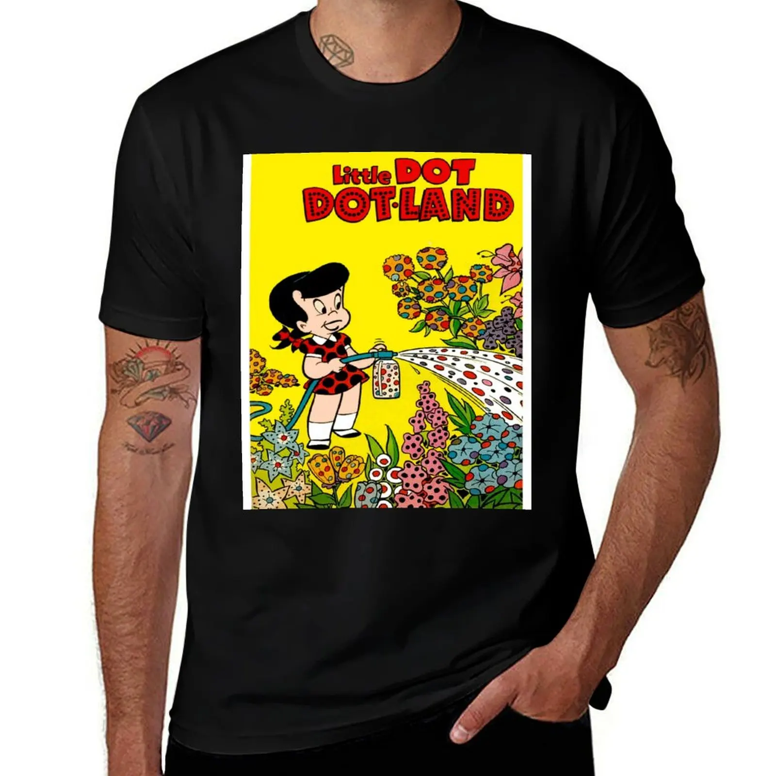 

LITTLE DOT : Vintage Dot Land Flowered Cartoon Print T-Shirt man t shirt heavy cotton man t shirts graphic