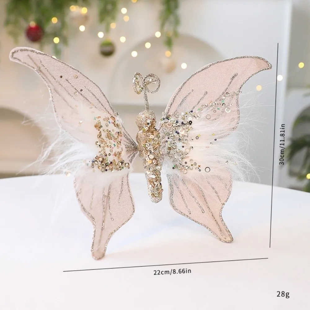 

Sparkling Glitter Christmas Butterflies Ornaments Colorful Design Elegant Flocked Decoration Reusable DIY Decor