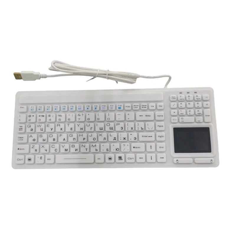Washable Russian Silicone Keyboard with Touchpad for Medical & Food Processing Environments