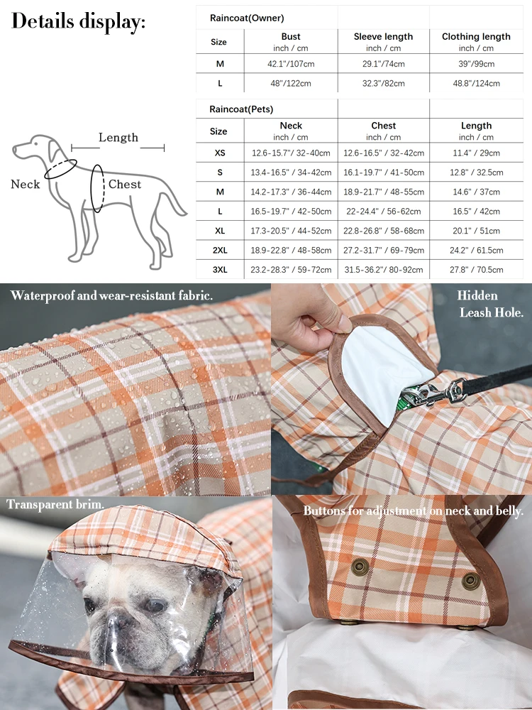 Pets Dog Raincoat Waterproof Parent-Child Pet Clothes Quick Drying Puppy Rain Coat Jacket for Small Breeds Medium Large Big Dogs