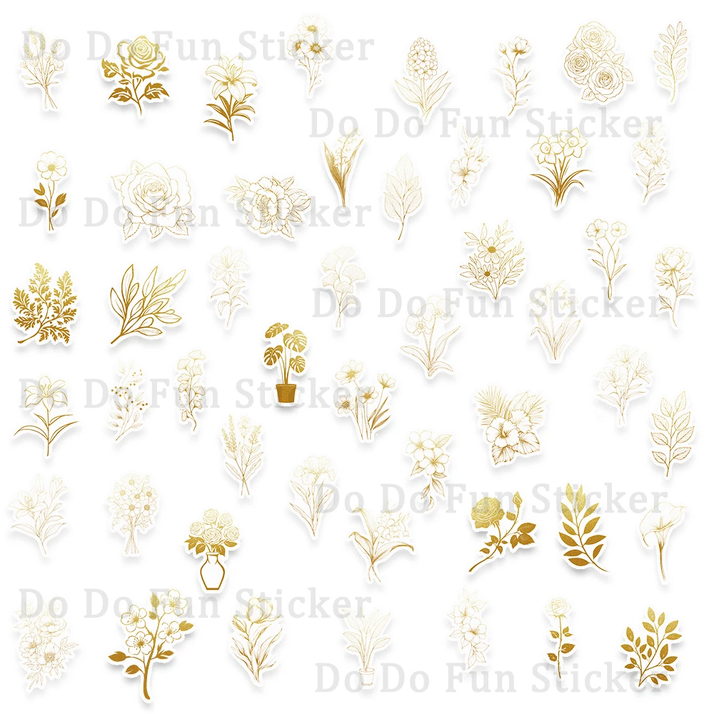 50 قطعة جميلة ورومانسية الذهب نبات زهرة PET ملصق الديكور الإبداعي سجل القصاصات كوب ماء جراب هاتف الغيتار ملصق يدوي الصنع