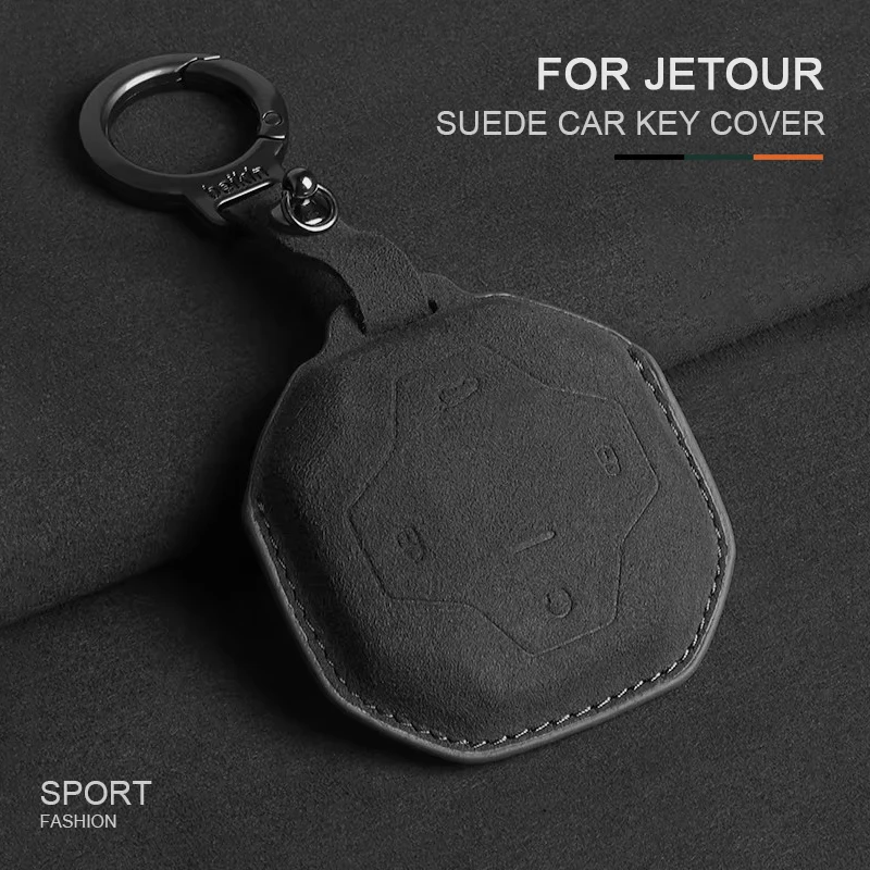 

For Chery Jetour Traveller Jetour T2 Turn Suede Leather Car Remote Key Protector Holder Shell Case Keychain Interior Accessories