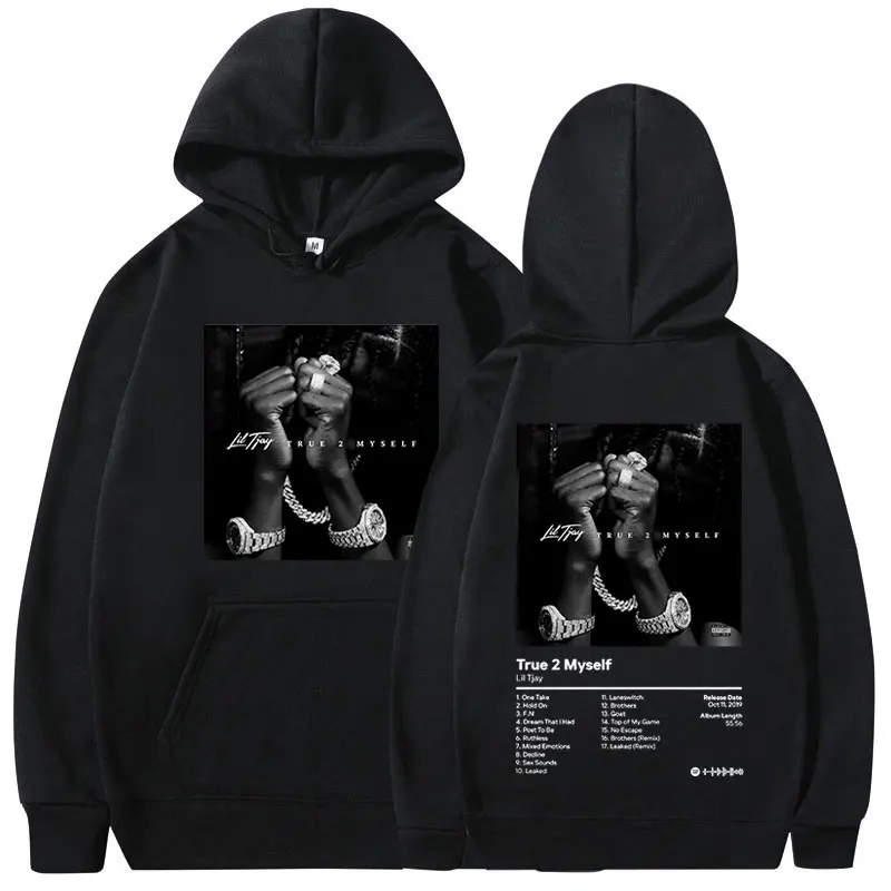 Rapper Lil Tjay True 2 Myself Music Album Print Hoodie Men Women Hip Hop Vintage Hoodies Fashion Streetwear Oversized Sweatshirt