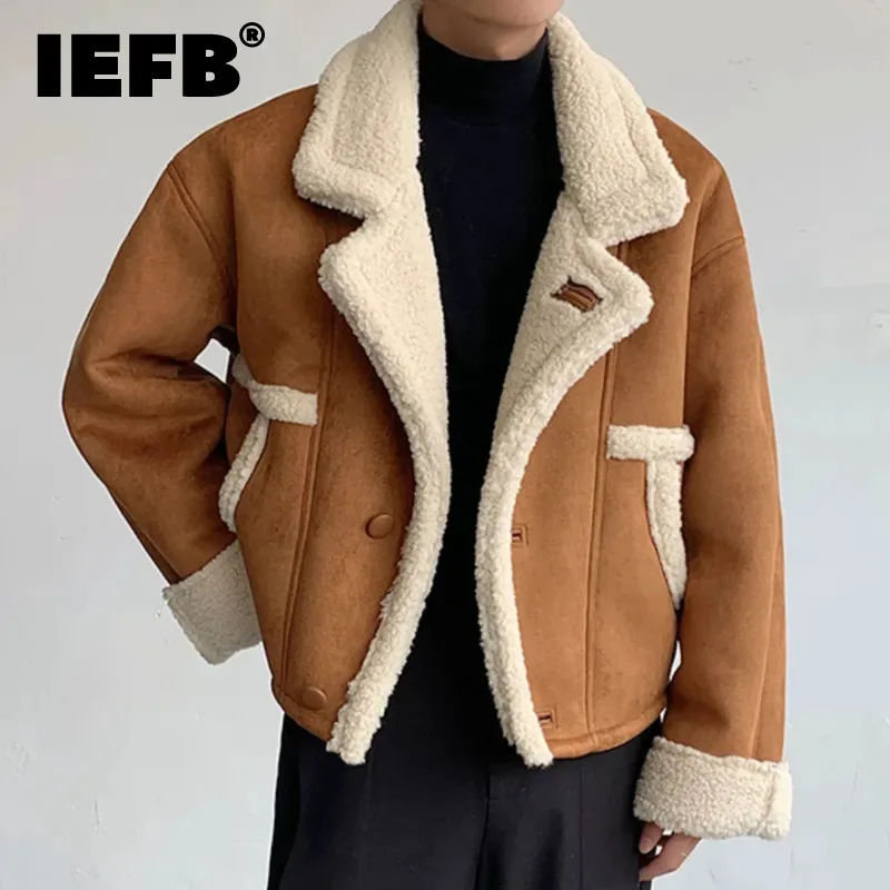 

IEFB Stylish Men Thickened Coat Winter Men's Suede Fur Hort Warm Cotton Padded Jacket Fashion Retro Autumn Male Top 9C3611