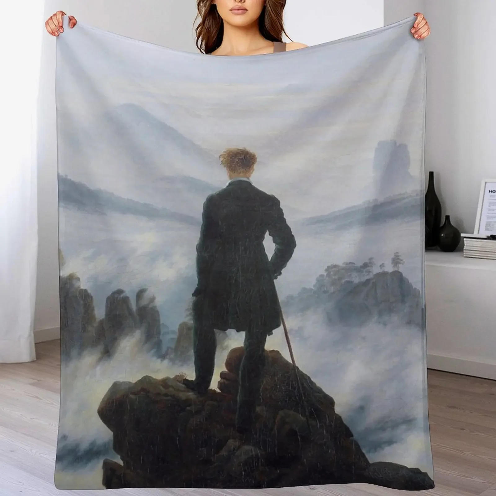 Wanderer above the Sea of Fog, by Caspar David Friedrich Throw Blanket Shaggy Furry Soft Blanket for Bedroom Living Room