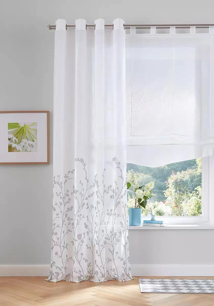 Long Flower Curtain French Window Sheer Tulle Curtains For Bedroom Kitchen Balcony Curtain Living Room Window Voile Floral Drape