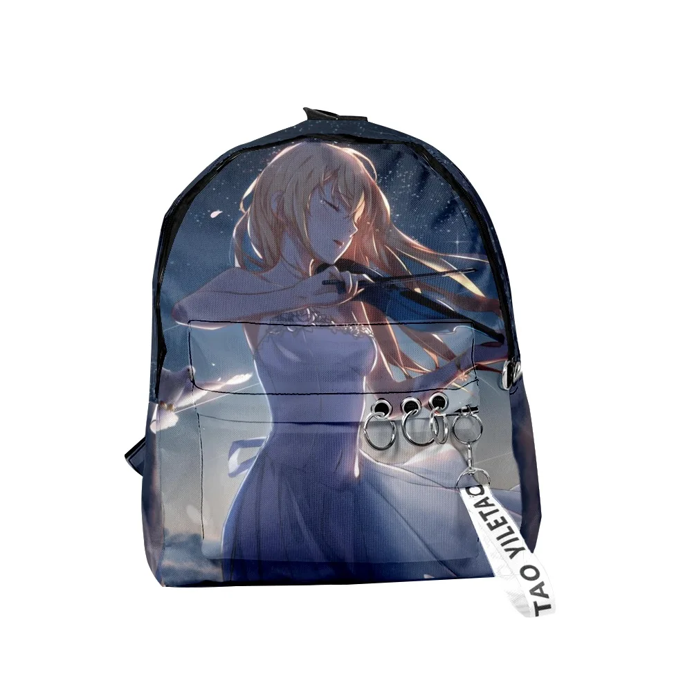 

Trendy Youthful Your lie in April School Bags Notebook Backpacks 3D Print Oxford Waterproof Key Chain Small Travel Bags