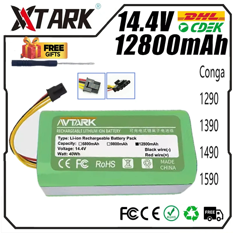 Para Cecotec Conga 1290 1390 1490 1590 14,4 V 12800mAh 18650 Li-lon batería aspiradora Genio Deluxe 370 Gutrend Echo 520