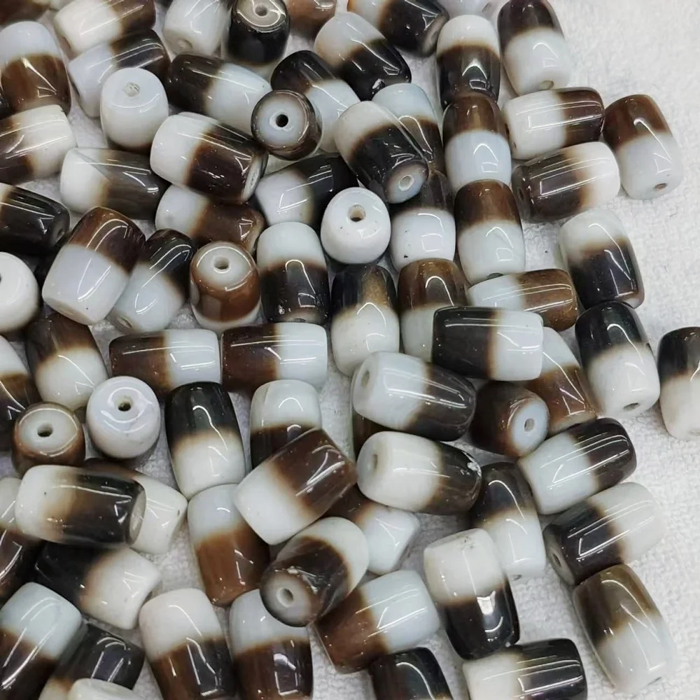 10 pcs Taiwan Penetrating Smooth B-Grade Barrel Bead Half Color One Line Agate Tianzhu Necklace Pendant DIY Accessory Dzi