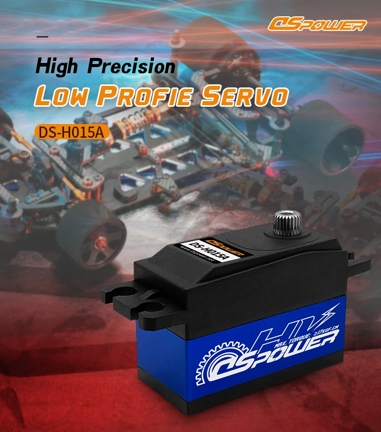DSPOWER-Servo Digital de cuerpo corto, 15KG, engranaje de Metal de 180/300 grados, perfil bajo de medio aluminio para coche RC 1/10, avión, barco, Robot