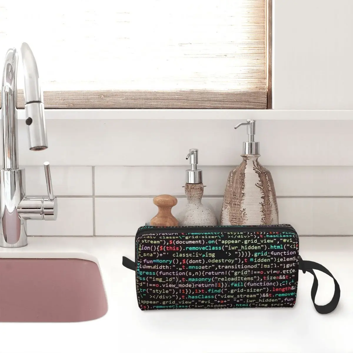 Java Script Code Makeup Bag Cosmetic Organizer Storage Dopp Kit Toiletry Cosmetic Bag for Women Beauty Travel Pencil Case