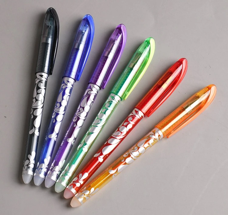 Bunter löschbarer Gelstift, 0,5 mm, Thermotinte, blaues weißes Design, Kunststoffkörper, Schulbüro, Schreibzubehör – Detail 2