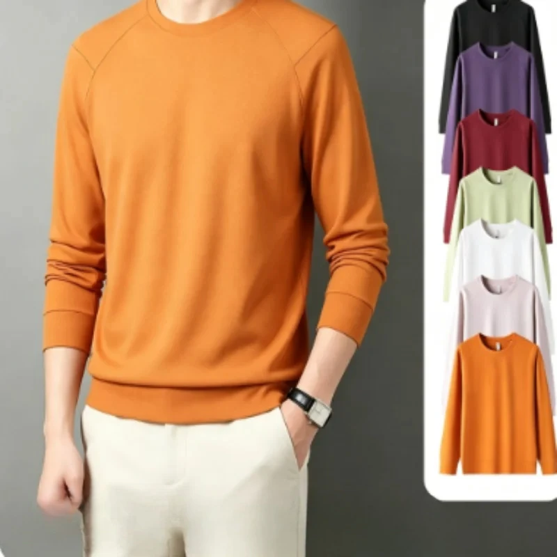 Men Thermal Long Sleeve T-Shirt 10A Antibacterial Camellia Oil Moisturizing Cellular Cotton Tops Soft Skin‑Friendly Basic Casual