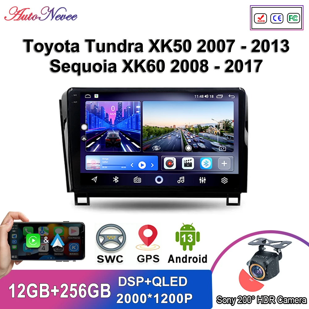 

Android 13 Multimedia For Toyota Tundra XK50 2007 - 2013 Sequoia XK60 2008 - 2017 Car Radio Player GPS Screen Navigation No 2Din