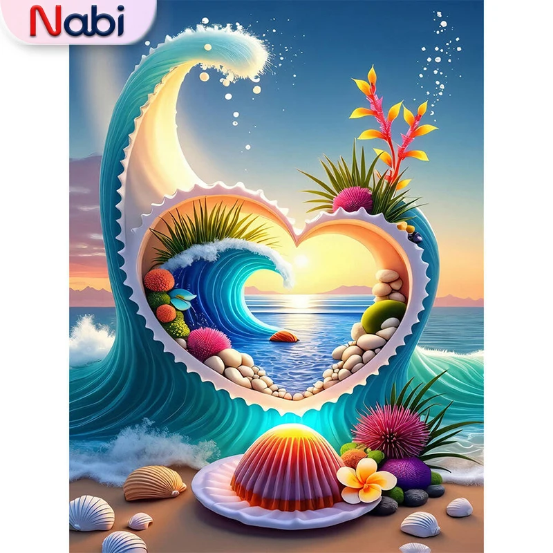 

Алмазная картина Nabi, приморский пейзаж, полный квадратный круглый алмаз, мозаика в форме сердца, сделай сам, Новое поступление, закат, рукоделие